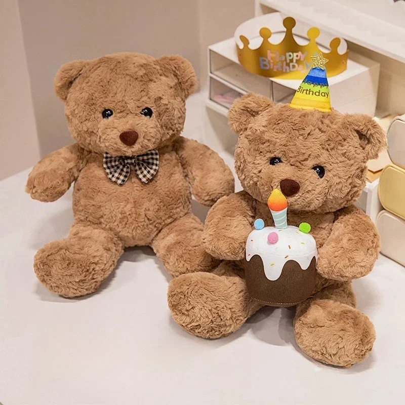 محبوب كعكة الدب ألعاب من نسيج مخملي محشوة الحلوى Bowknot الدب وسادة Kawaii عيد ميلاد شمعة كعكة الطرف الديكور الإبداعية هدية
