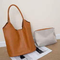 Women's 2024 Genuine Leather Soft Cowhide Shoulder Bag High Quality Versatile Commuter Tote Bag Ladies' Large Capacity Handbag