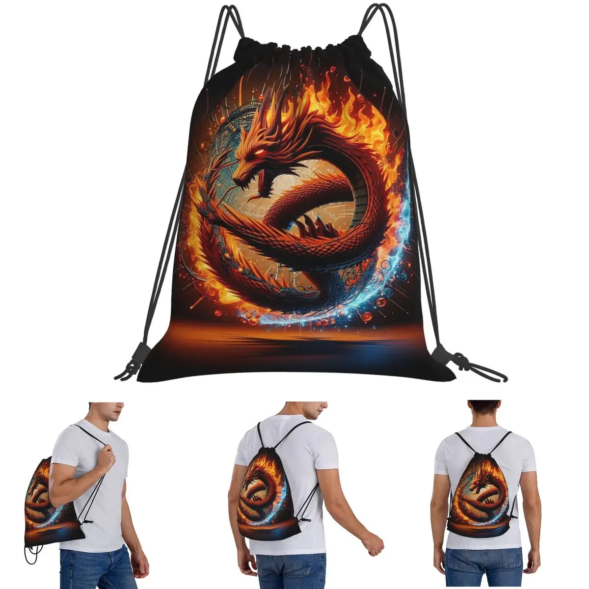 Dragon Portrait Backpacks Portable Drawstring Bags Storage Bag Book Bags for Man Woman Students