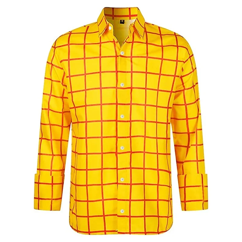New Men's Summer Plaid Multi-Color 3D Printing Long-Sleeved Shirt Lapel Business Fashion Casual Office Formal Shirt Outdoor Top