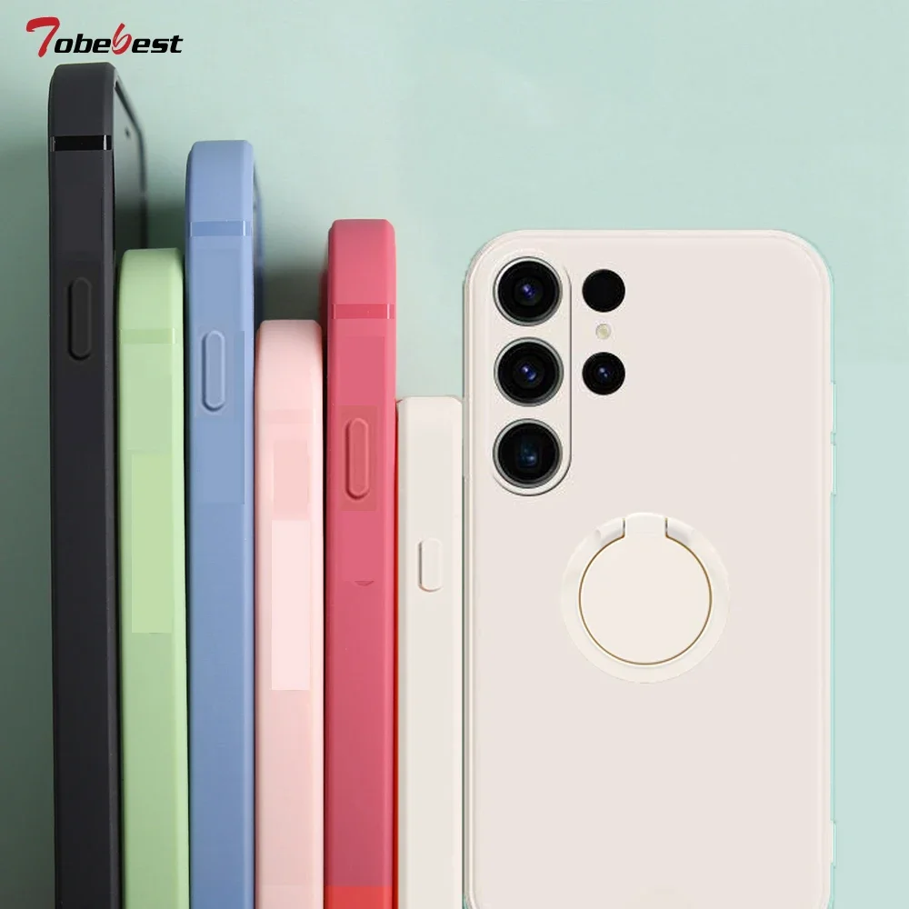 360 Fingerring quadratische Silikon hülle für Samsung Galaxy S24 S23 S22 S21 S20 Fe S10 Ultra Plus Telefon halterung Abdeckung