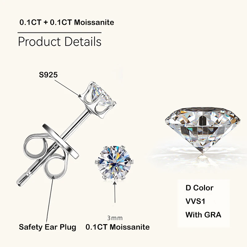 Ewya funkelnde echte 0,1-3ct d Farbe Moissan ite Ohr stecker für Frauen Mädchen s925 versilbert 18k Diamant Ohrring Ohr stecker