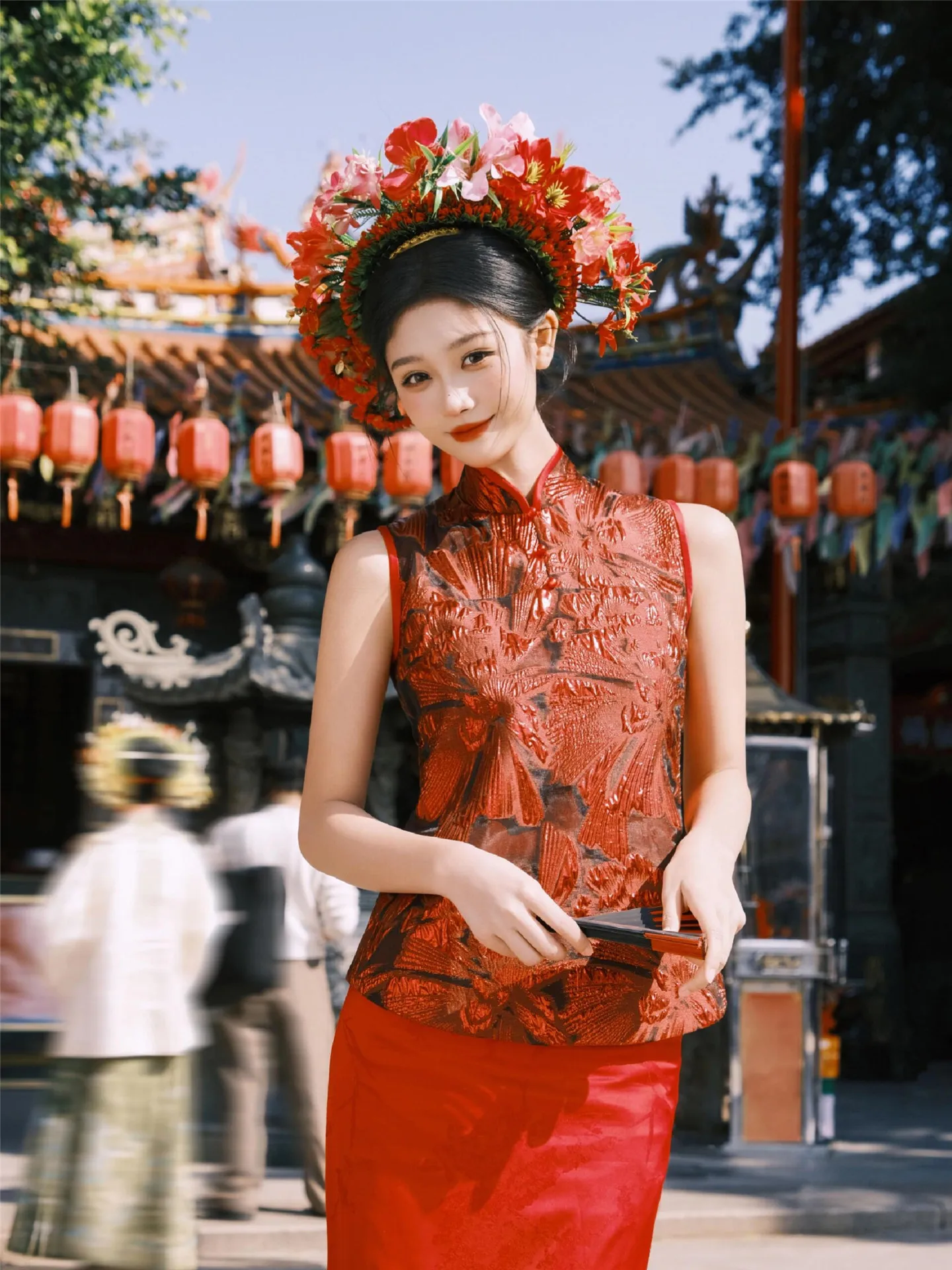 

Red Women's Traditional Chinese Costume Floral Hairpin Photoaphy Studio New Arrival Oriental Aesthetic