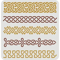 Celtic Knotwork Border Stencil 11.8x11.8 inch Reusable Rope Knot Pattern Drawing Stencil Plastic PET 5 Lines Flower Knot Border