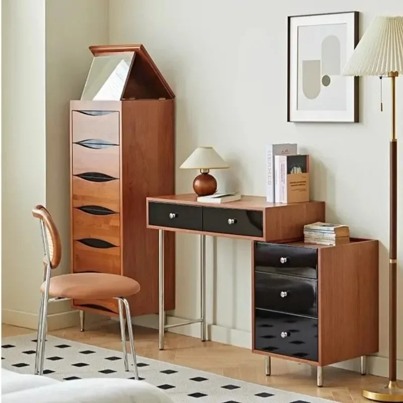 Solid wood locker, makeup folding mirror cabinet, retro multi-chest cabinet, living room combination side cabinet