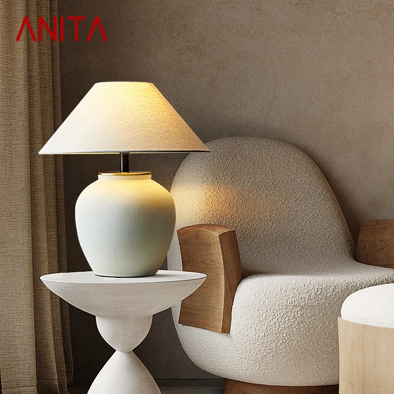 

ANITA Nordic Ceramics Table Lamp Modern Art Living Room Bedroom Study LED Originality Brass Desk Light