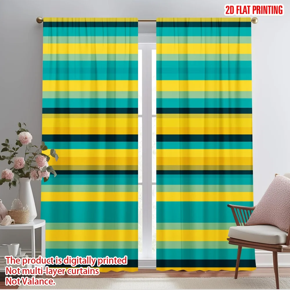 2pcs,2D plane printing Light Filtering Curtains Colorful Horizontal Stripes Versatile Fabric (without rod) Art Deco Festive