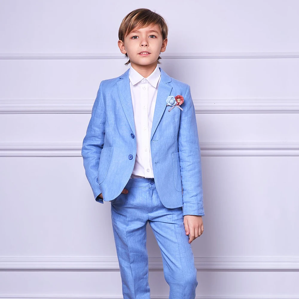 

Linen Boy Suits Summer Single Breasted Notch Lapel Sets for Wedding Party Homecoming Casual Sport Formal Children's Clothing