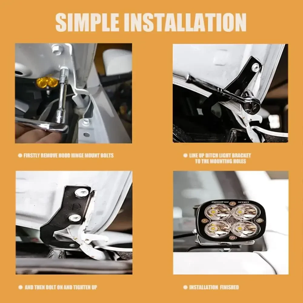 LED Light Pod Metal Hood Mount Bracket Kit/Ditch Hood Light Brackets for 2016-2020 3rd Gen Toyota Tacoma GS Power Power Engine