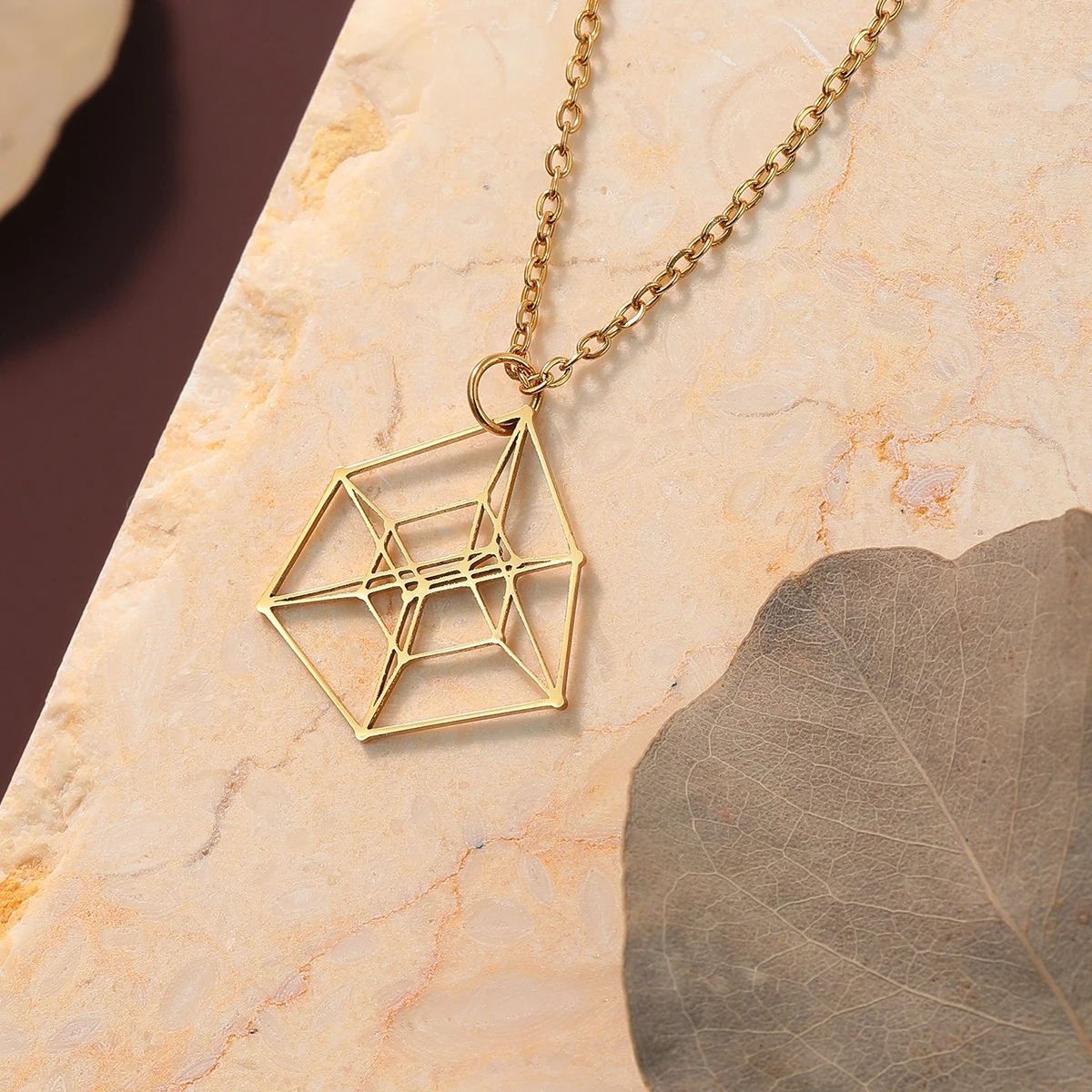 

CHENGXUN Stainless Steel Geometric Necklace Square Pendant Statement Necklace Triangle Choker Chain Simple Jewelry Everyday