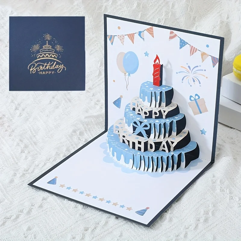 1-teilige Geburtstags-Grußkarte im 3D-Kuchen-Design mit farbenfrohem und niedlichem Pop-Up-Stil, perfekt für Geschenke und inklusive Umschlag. – Detail 8