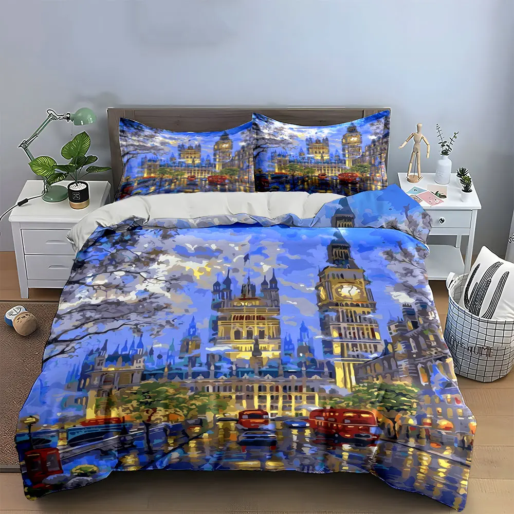London Landmark Art Set Decor Soft Skin-Friendly Bedding Set Includes 1 Duvet Cover And 2 Pillowcase, Gift
