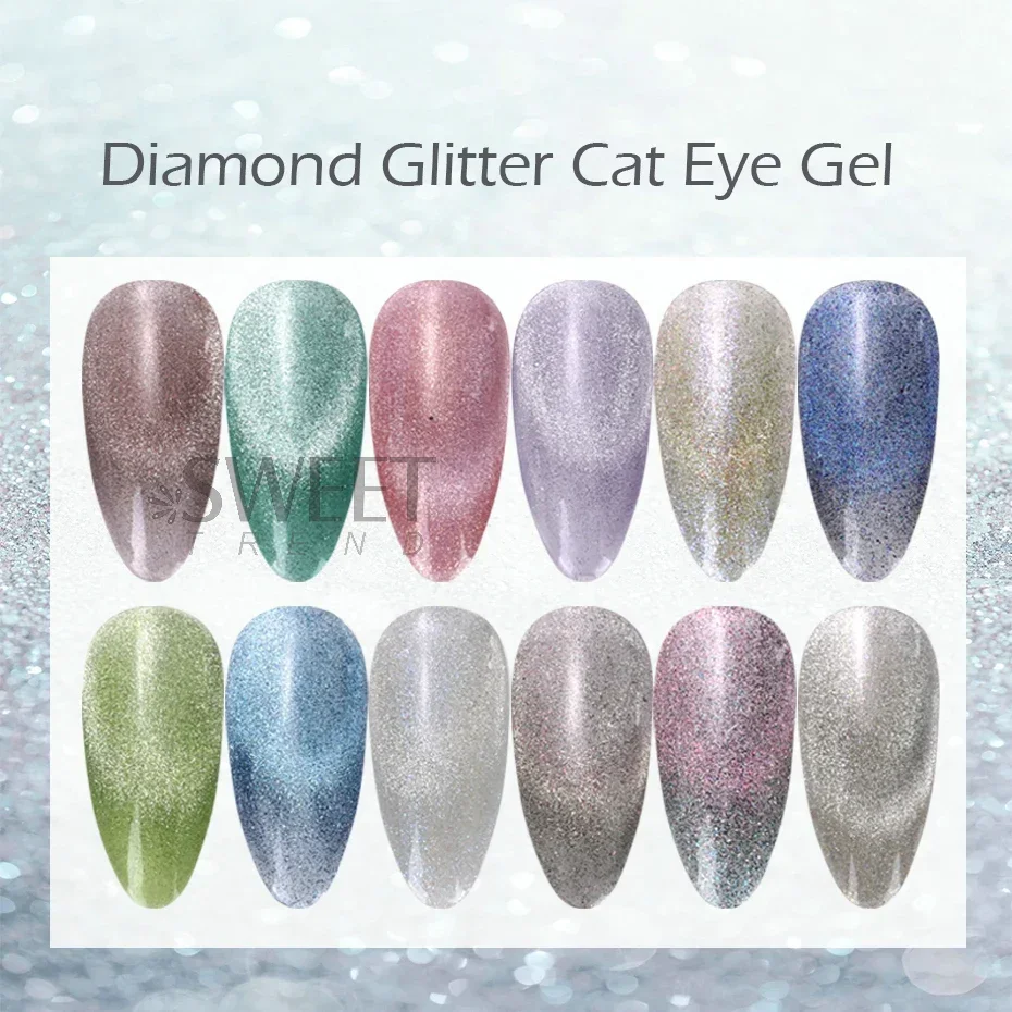 12 stücke Glitzernde Magnetische Cat Eye Gel Nagellack Set UV Kristall Semi-Permanent Lacke Glänzend Soak Off Lack maniküre Dekor