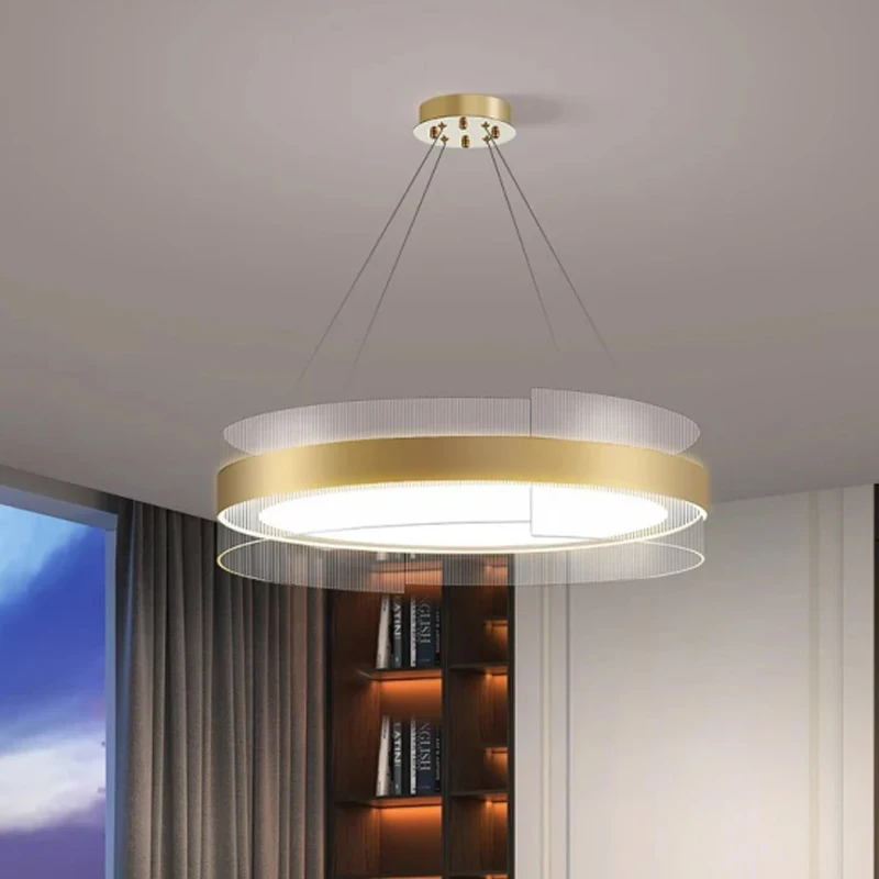 AiPaiTe Stainless Steel Golden Circle Acrylic Shade LED Chandelier for Bedroom, Living Room, Dining Room Home Decoration