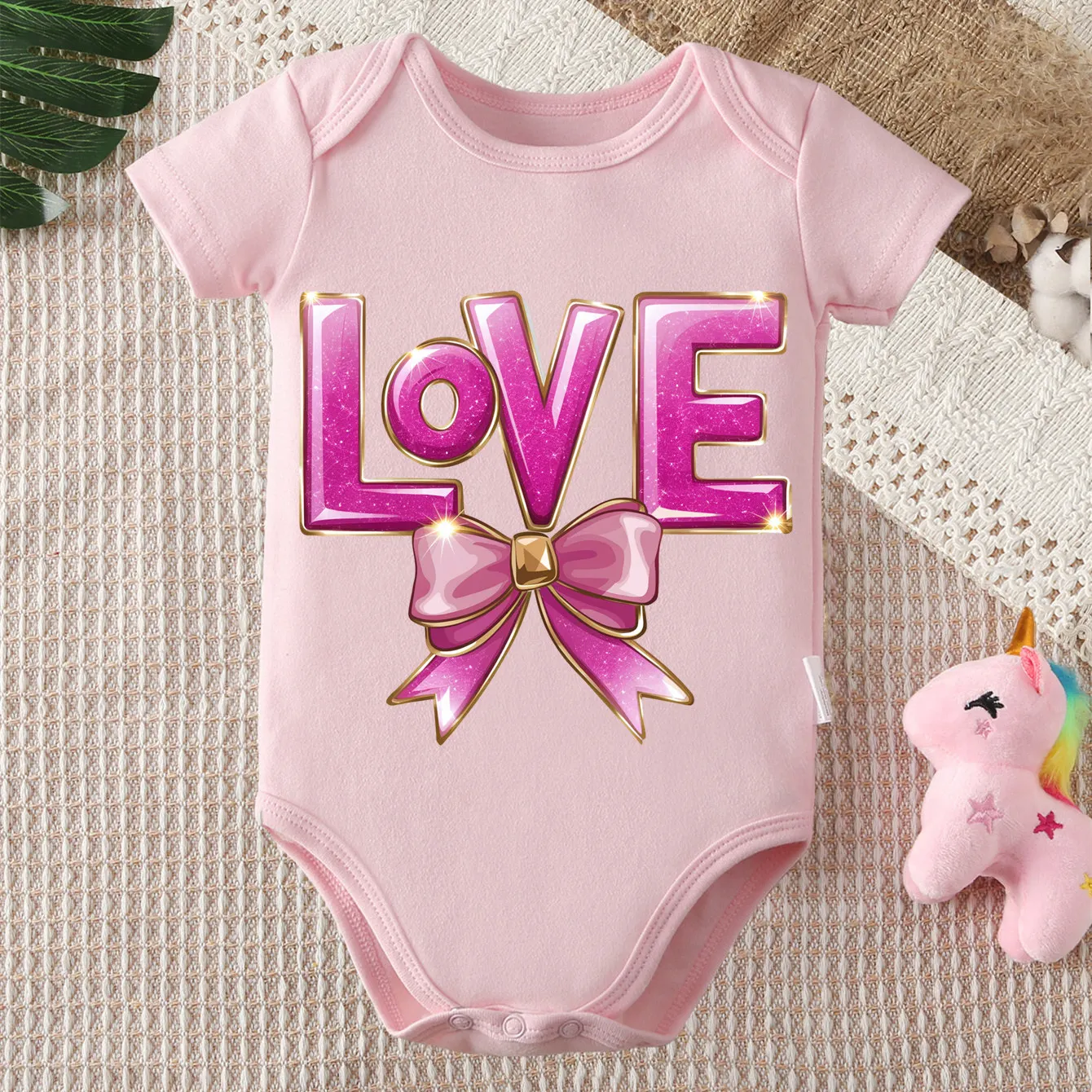 

Хлопковый комбинезон-боди с принтом «Сердечки и бантики» для новорожденных от 0 до 12 месяцев, розовый, комфортный