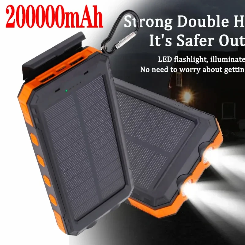 200000mAh Solar Power Bank Large Capacity Portable Charger Compatible with IOS Android USB-A and USB-C Fast Charging Powerbank