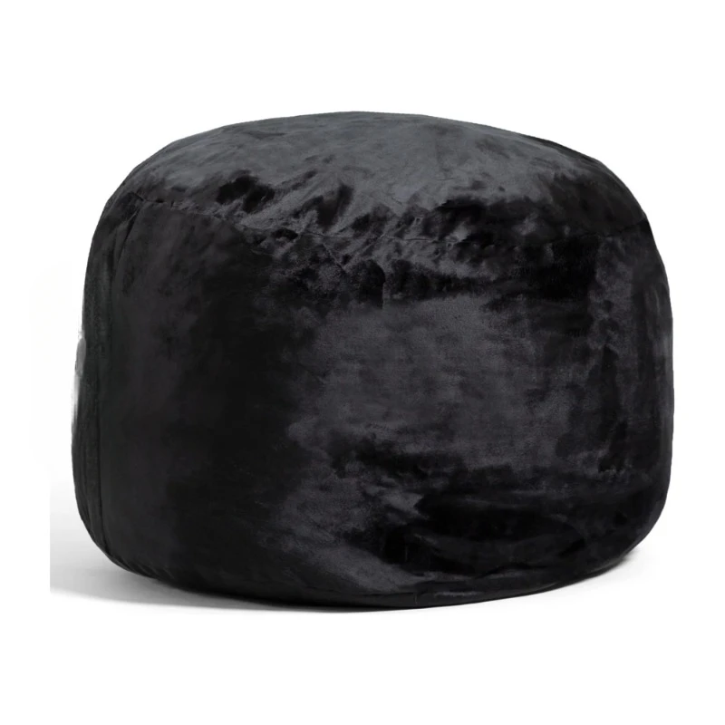 Fuf Small Foam Filled Bean Bag Chair, Black Plush, Soft Polyester, 2 feet