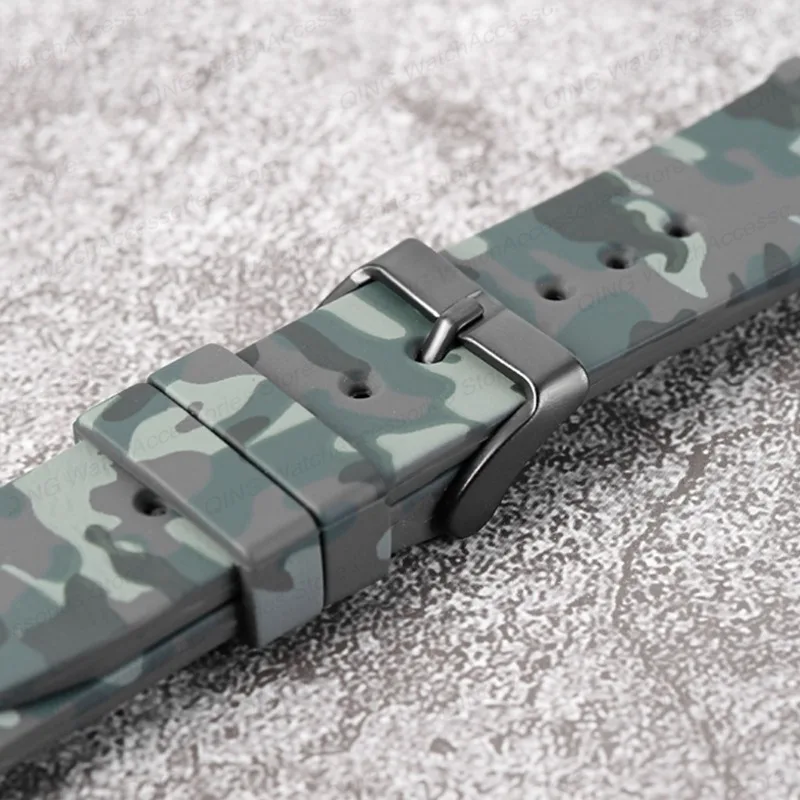 22mm Camouflage Silicone Strap Soft Rubber Watchband High Quality Wristbelts for Water Ghost for Seiko Men Women Sport Bracelets