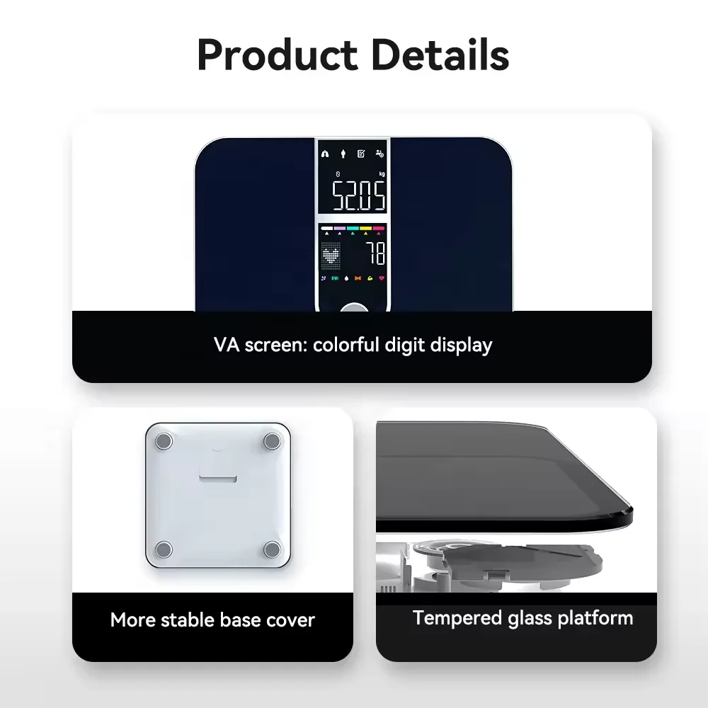 Smart Scale for Body Weight and Fat Percentage with All-in-one VA Display, Digital Bathroom Weight Scales