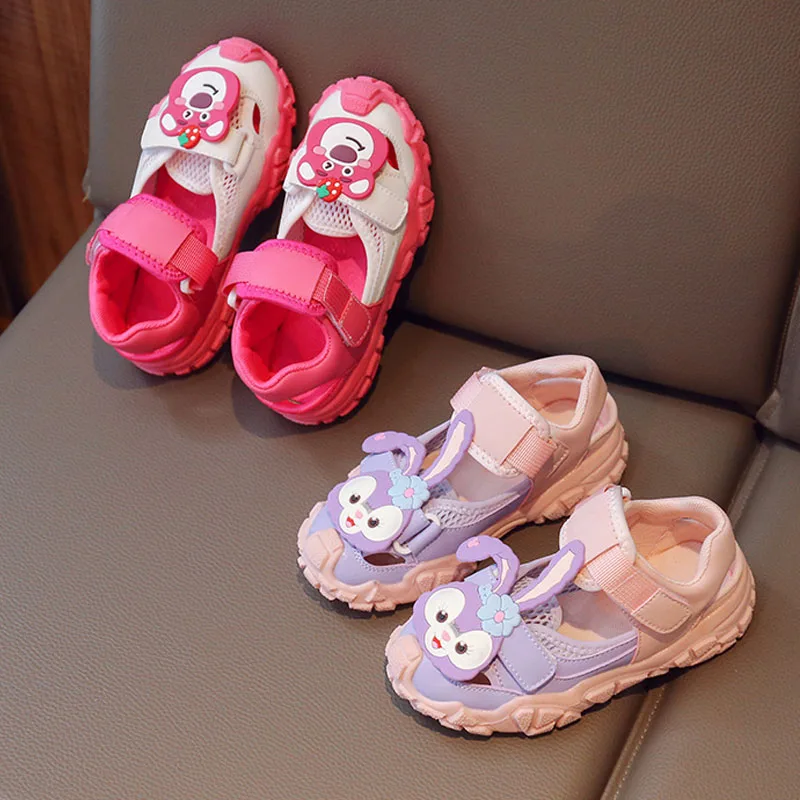 Disney Children's Sports Sandals 2024 Summer New Girl's Cute Pink Lotso Anti-slip Sandals Cartoon Stellalou Sandals Beach Shoes