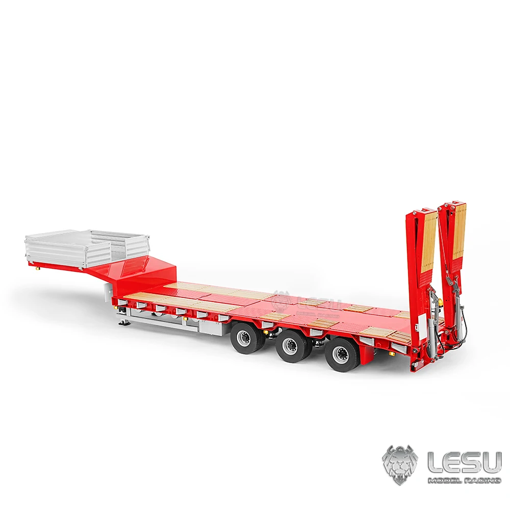 New 1/14 LESU Hydraulic Lifting Tailboard Metal Trailer for RC Tractor Truck Lorry Painted Assembled Lights Model Toy Gifts