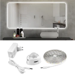 Tira de luces LED con Sensor de movimiento PIR para espejo de baño, 12V, 2835, 60led/M, lámpara nocturna inteligente resistente al agua para dormitorio, baño y escalera