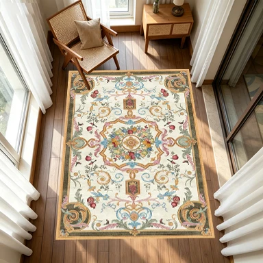 Luxurious French Baroque Floral and Fruit Pattern Carpet, Square Carpet, Non-Slip Carpet, Suitable for Living Room, Hallway, Home Decoration
