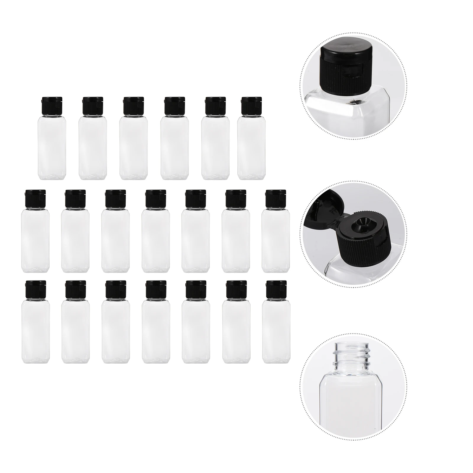 

20pcs Transparent Square Bottles Reusable Empty Containers Travel Outdoor Portable Refillable Leak Proof Durable Plastic