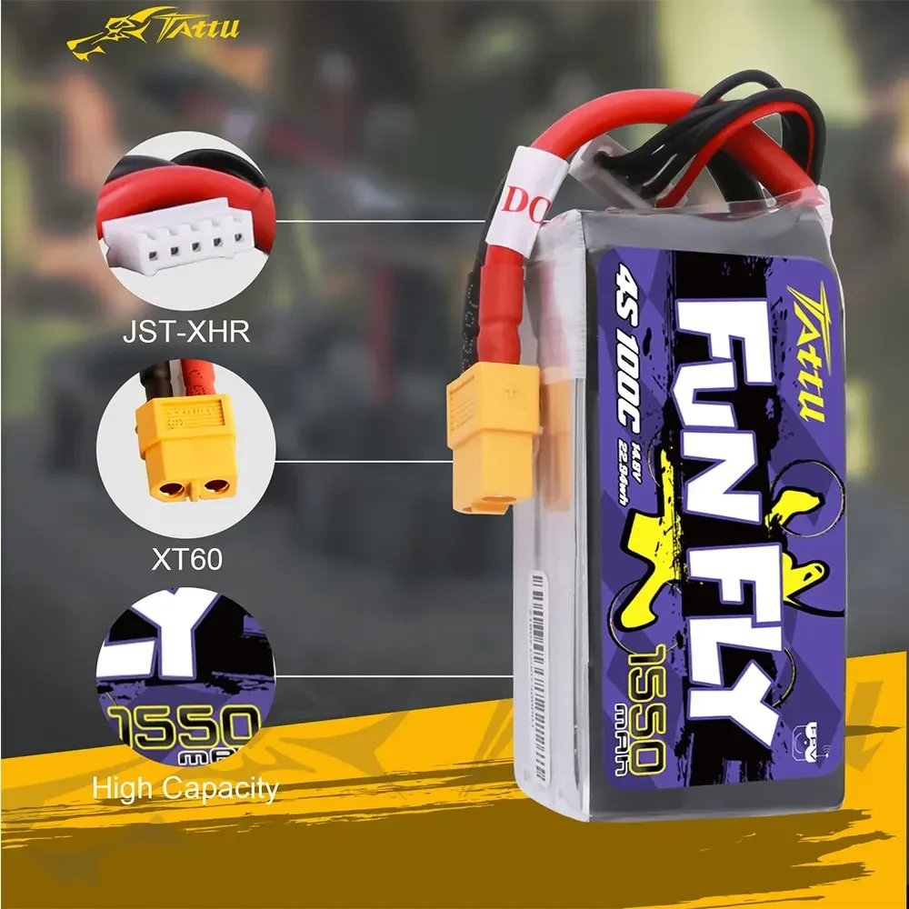 TATTU FUNFLY 1550mAh 4S 14.8V 100C Lipo Battery XT60 Plug for FPV Drone