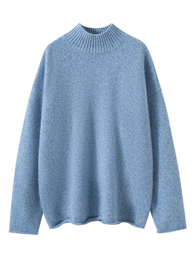 

TLOML New Women 100% Cashmere Sweater Mock Neck Pullover Casual Cashmere Knitwear Autumn Winter Thick Soft Warm Loose Comfy Tops