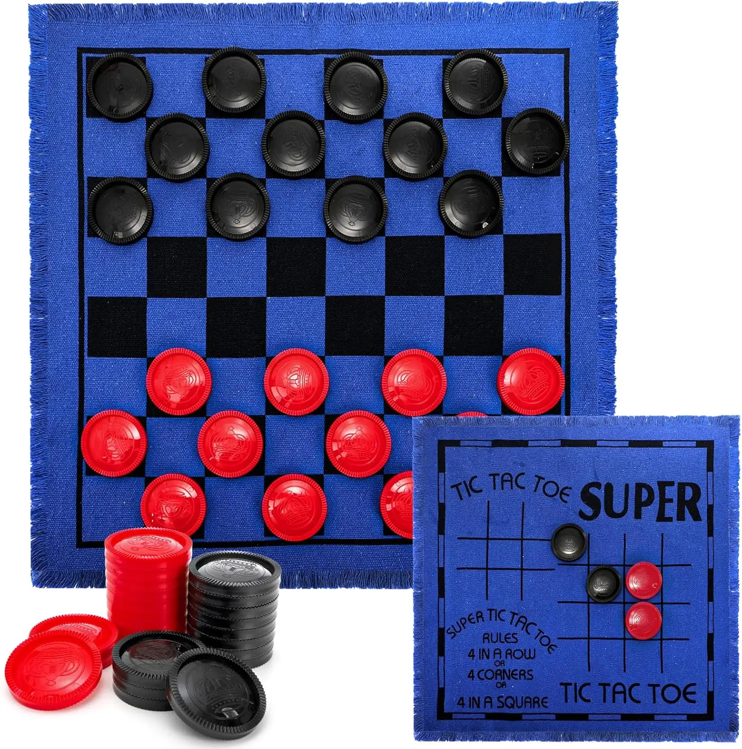 

Винтажная гигантская игрушка-шашки 3-в-1 для детей, тик, такс, носок, игра с двусторонним ковриком, 24 фишками, семейные настольные игры (синий)