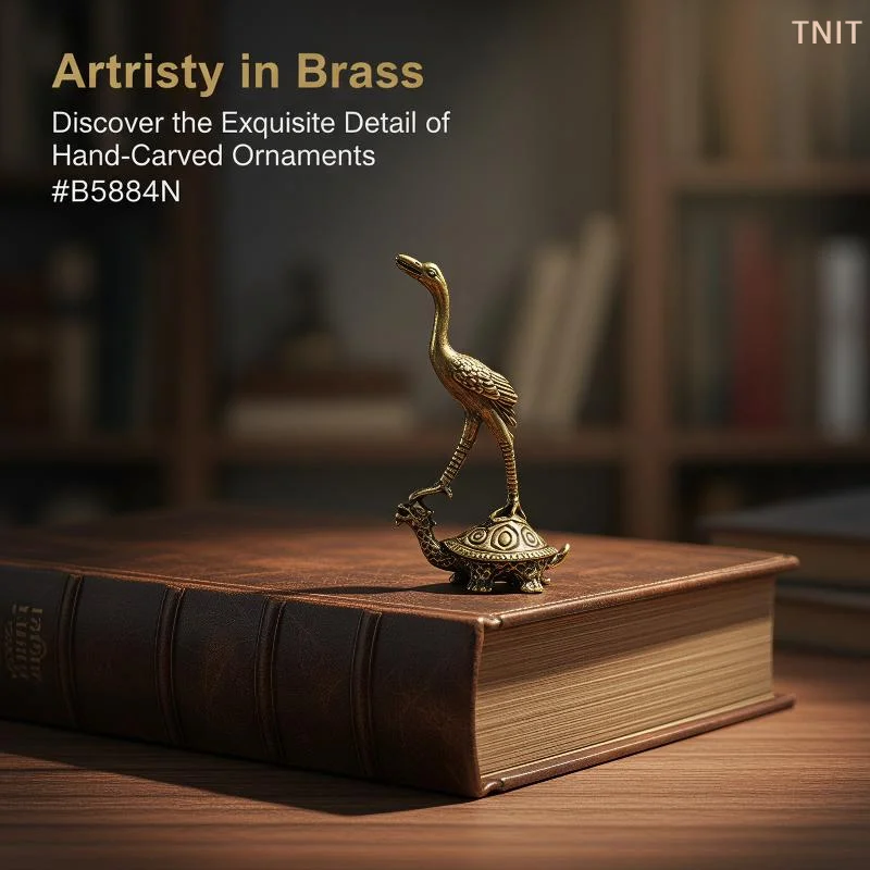 [J] 1Pc Brass Crane Figurines Miniatures Desktop Ornaments Living Room Decor Crafts Small Animal Statue Decor