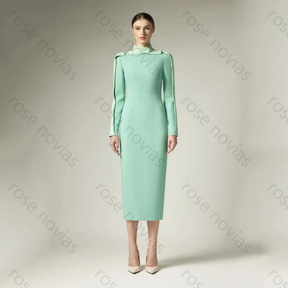 High Quality Simple Elegant Evening Dresses Jersey for Mid-calf O-Neck Slit Prom Dress A-line Vestidos De Fiesta Customized