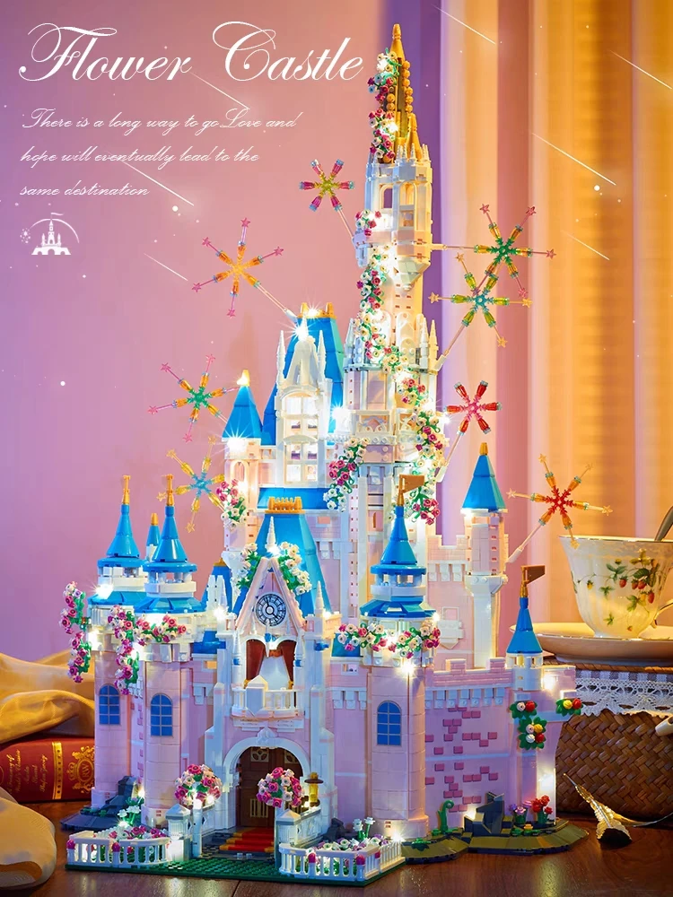 Disney Fireworks Pink Castle Blocos de Construção Conto de Fadas Montado Modelo de Arquitetura Mini Tijolos de Diamante Brinquedos para Presentes de Papai Noel