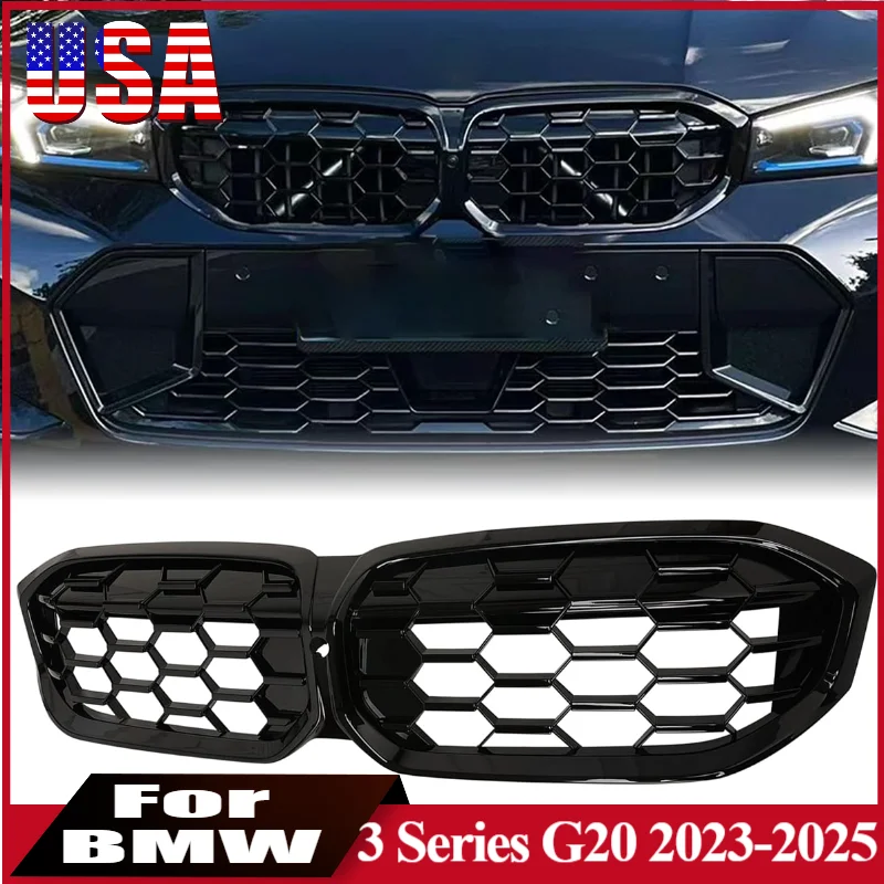 

Для BMW G20 3 серии G20 LCI Facelift 2023-2025 Капот переднего бампера Решетка почек Гоночные решетки Замена черного ромбовидного стиля