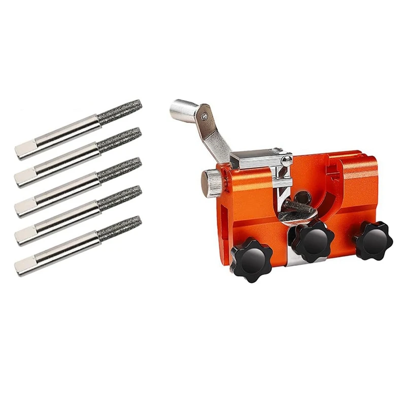 Portable Chainsaw Chain Sharpening Kit Orange Aluminum Alloy With 5 Sharpen Rods For Chain And Electric Saws