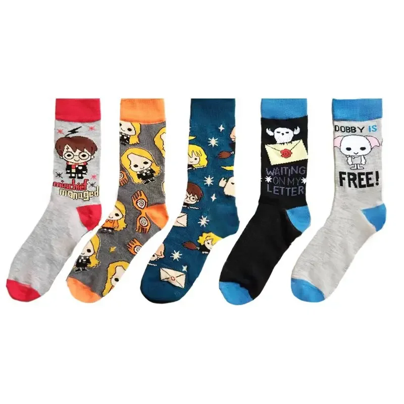 Harri Potter Cotton Socks Kawaii Cartoon Characters Movie Peripherals Hermione Dobby Cute Clothing Accessories Children's Gifts