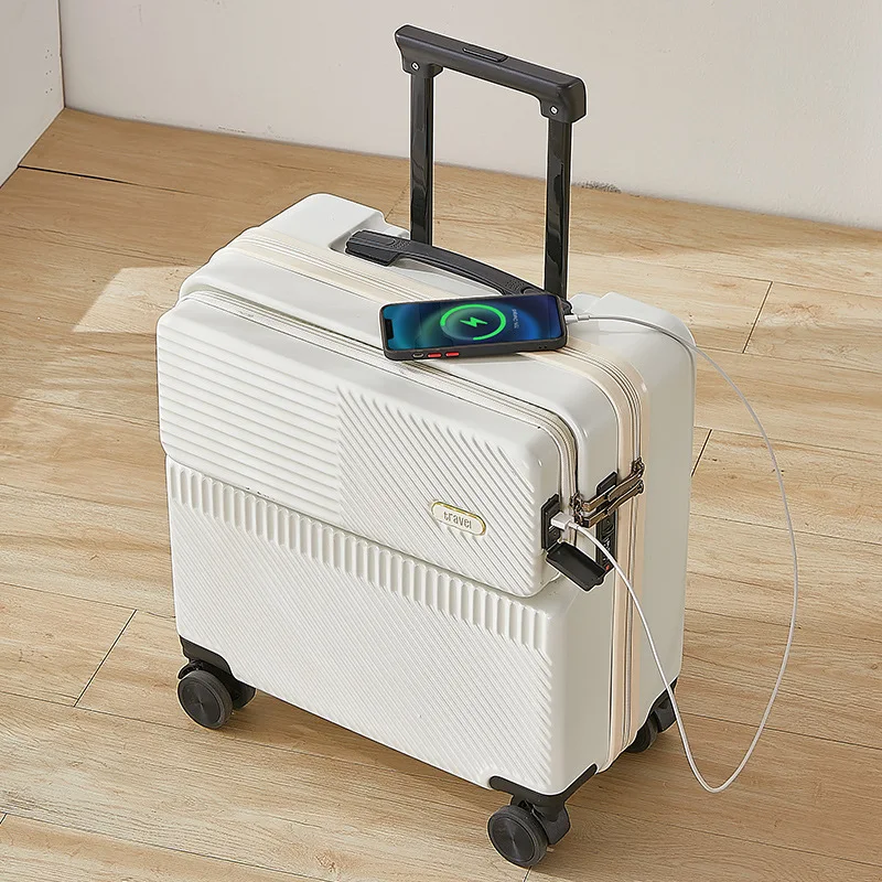 18 Zoll Handgepäck mit Rädern Vorder öffnung leichte abs pc Reisekoffer Multifunktions-Roll gepäck koffer