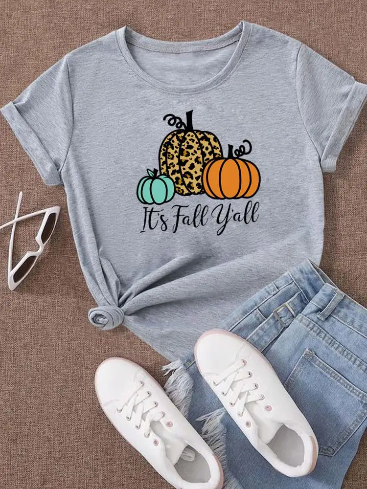 T-shirt imprimé graphique des années 90 pour femmes, vêtements à col rond, style haut, tendance Aliments, automne, Halloween, Thanksgiving, mignon