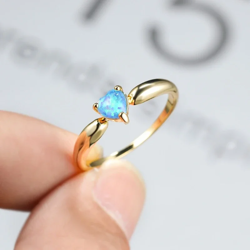 الأزرق الكنز الأسترالي الذهب خاتم القلب المتخصصة تصميم المرأة أزياء بسيطة بارد نمط مزاجه التبعي