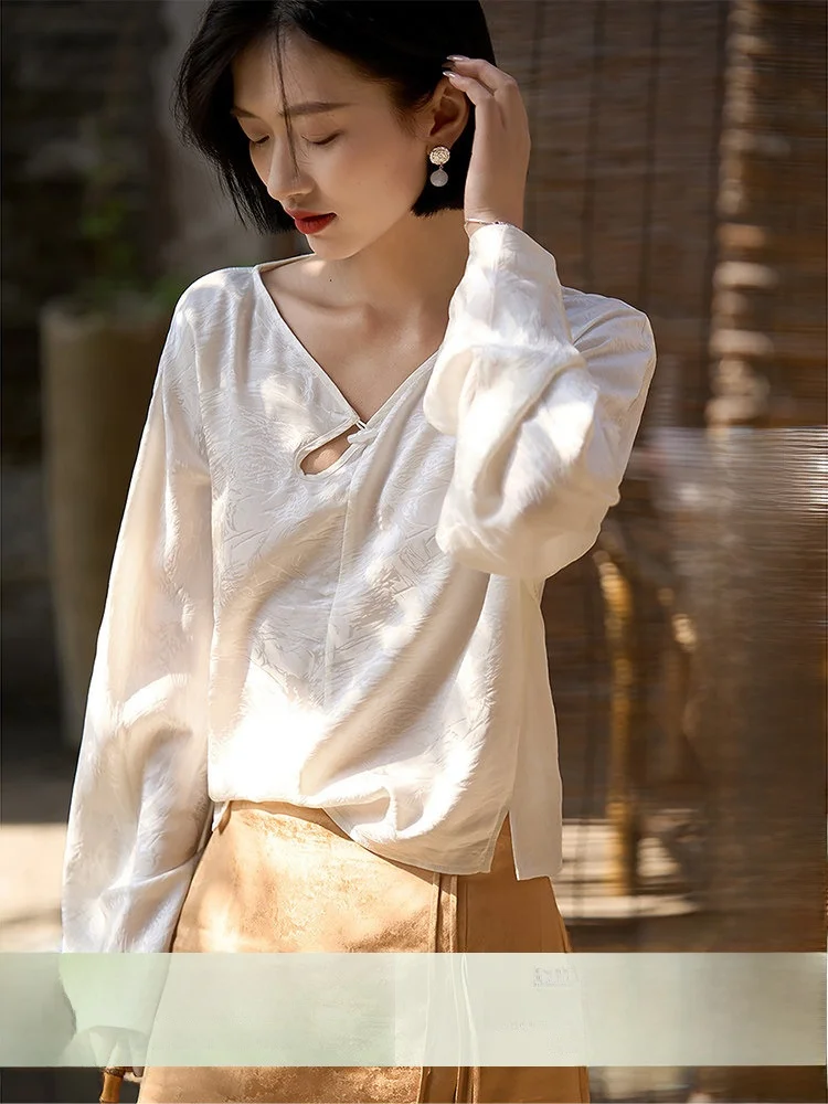 

Xiao Han Ge Qing Le 6A Silk Small irt 9mm Elastic Satin New Chinese Sle Top 2026 Spring Long S...