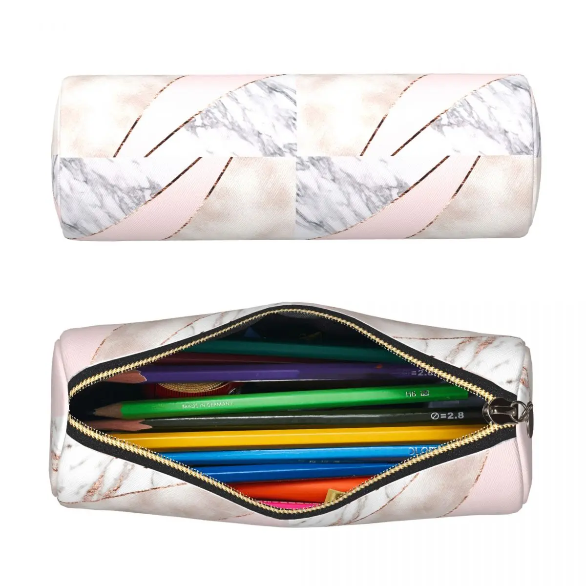 Spliced Mixed Rose Gold Marbl Pencil Case for Students School Cylinder Pen Box Pencil Bag Pen Holder