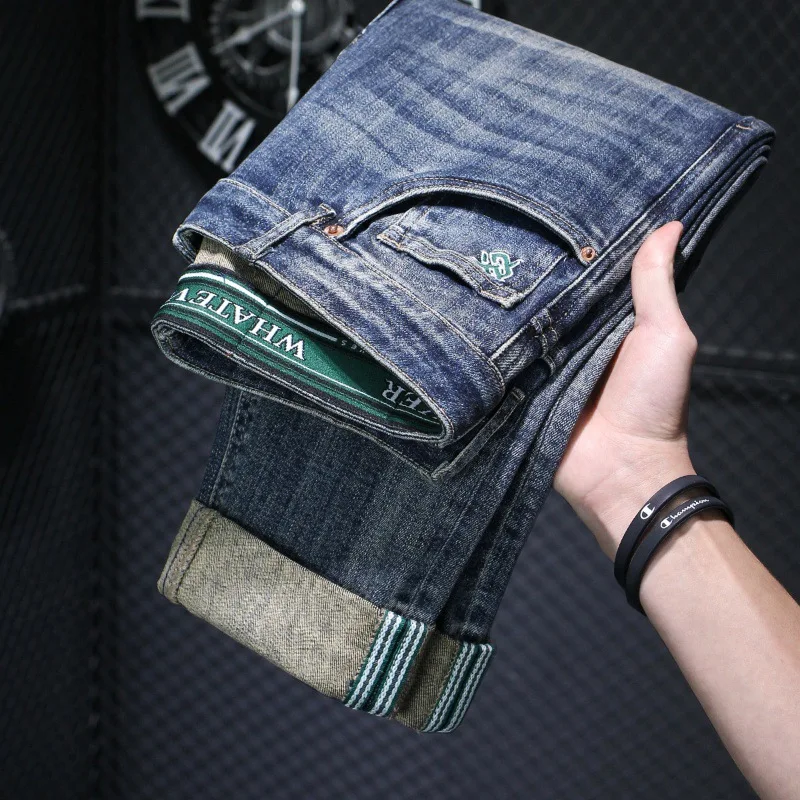 2024 New Retro Washed Jeans Men's Fashionable Embroidered High-End Versatile Handsome Slim Casual Large Size Long Pants