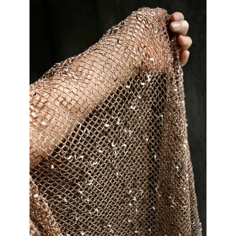 Billion Light-years Retro Old Brown Knitted Gauze Openwork Perspective Texture Clothing Designer Fabric.