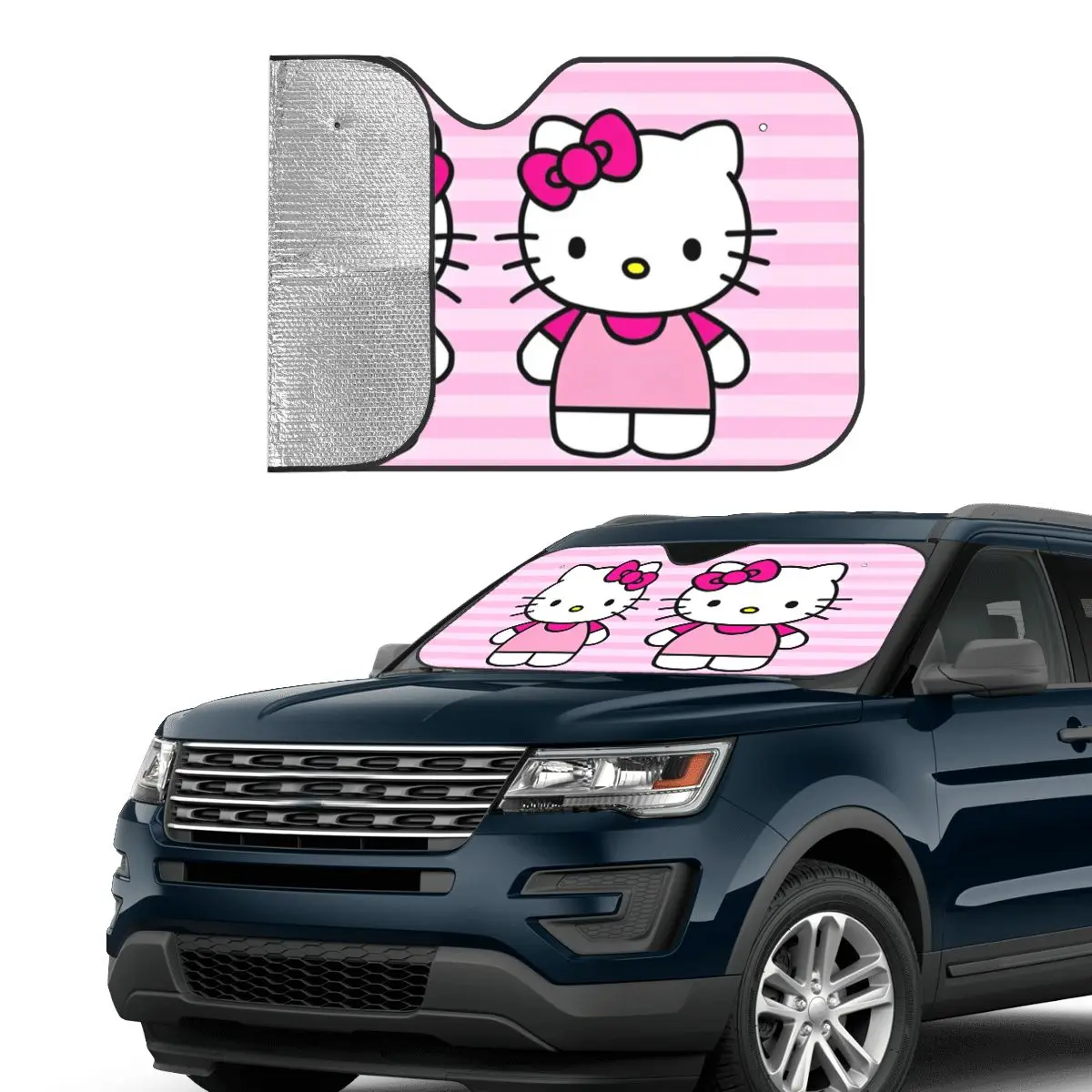 Hello Kitty Cartoon Polyester Windshield Sunshade 70x130cm Kawaii Aluminium Foil Sunshade Visor Sun Shade Protect