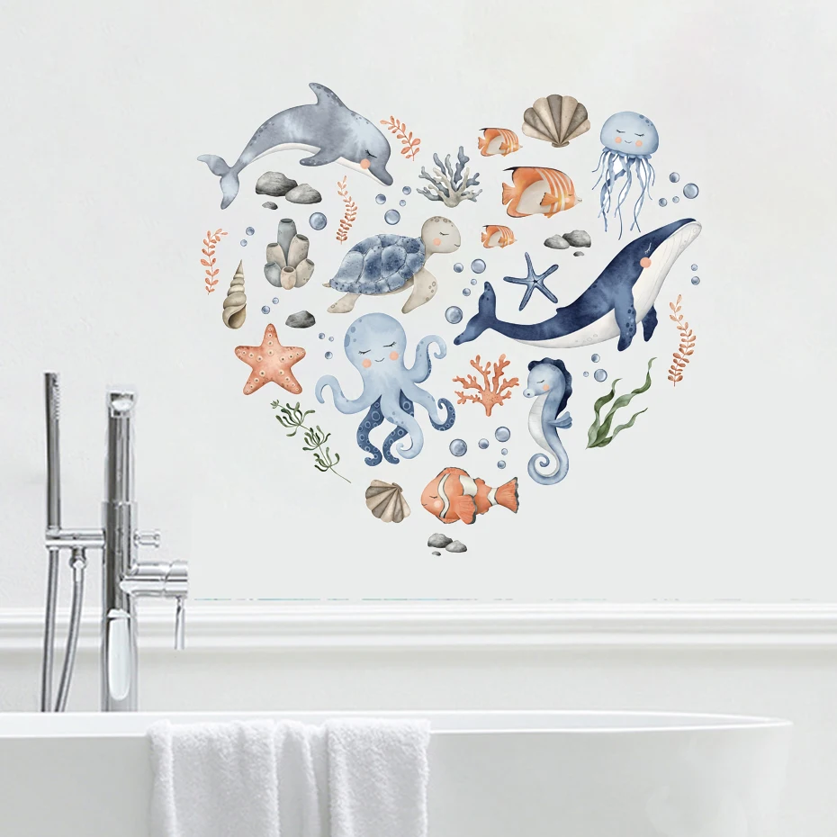 Cartoon Marine Animals Wall Sticker for Kids rooms Nursery Wall Decor Vinyl Stickers Waterproof Whale Wall Decals Home Decor