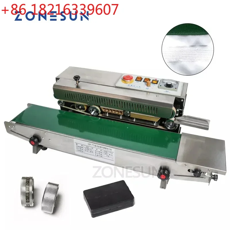 YAO ZONESUN 770 Continuous Auto Film Sealing Machine Horizontal PVC Membrane Bag Film Sealer with 2 Mark Wheels Food Packing Mac