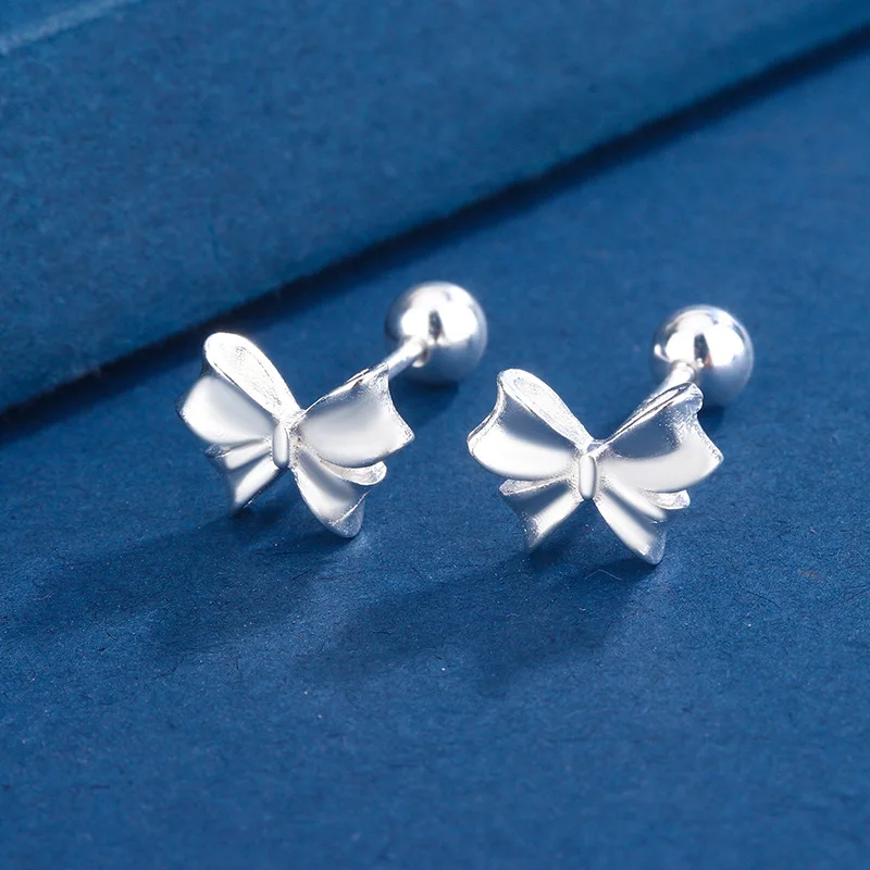 Image of Koreanische mode Kleine Silber Farbe Bogen Tragus Stud Ohrringe für Frauen Mädchen Ohr Piercing Schmuck Ohrringe für Ohrringe Geschenk