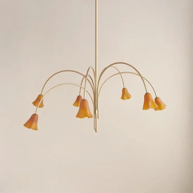 French Retro Glass Flower Pendant Light Living Room Decor Chandelier Dining Table Hanging Lamps Bedroom Multi Heads Led Lights