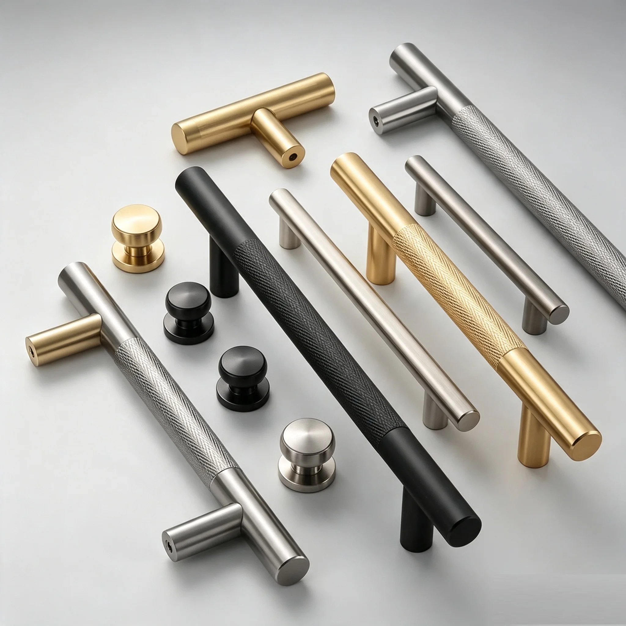 Modern Minimalist Aluminum Cabinet Handles Brushed Gold Knurled Round Drawer Knobs Wardrobe Kitchen Furniture Hardware